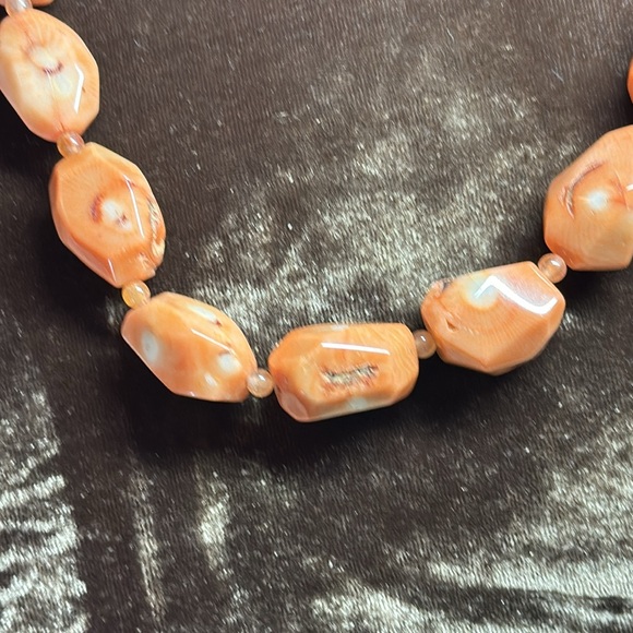 Vintage Carnelian Agate Semi-Precious Gemstone Women’s Necklace Orange 19” - Picture 3 of 10